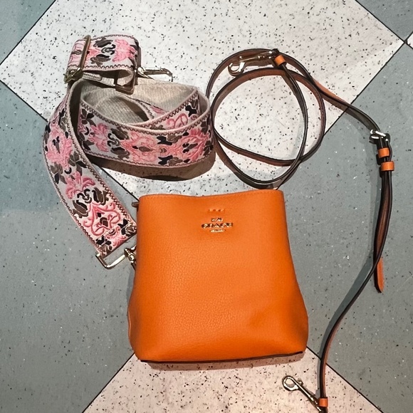 Coach Handbags - Coach Mini Town Candied Orange Crossbody Bag with Original & Floral Pink Strap